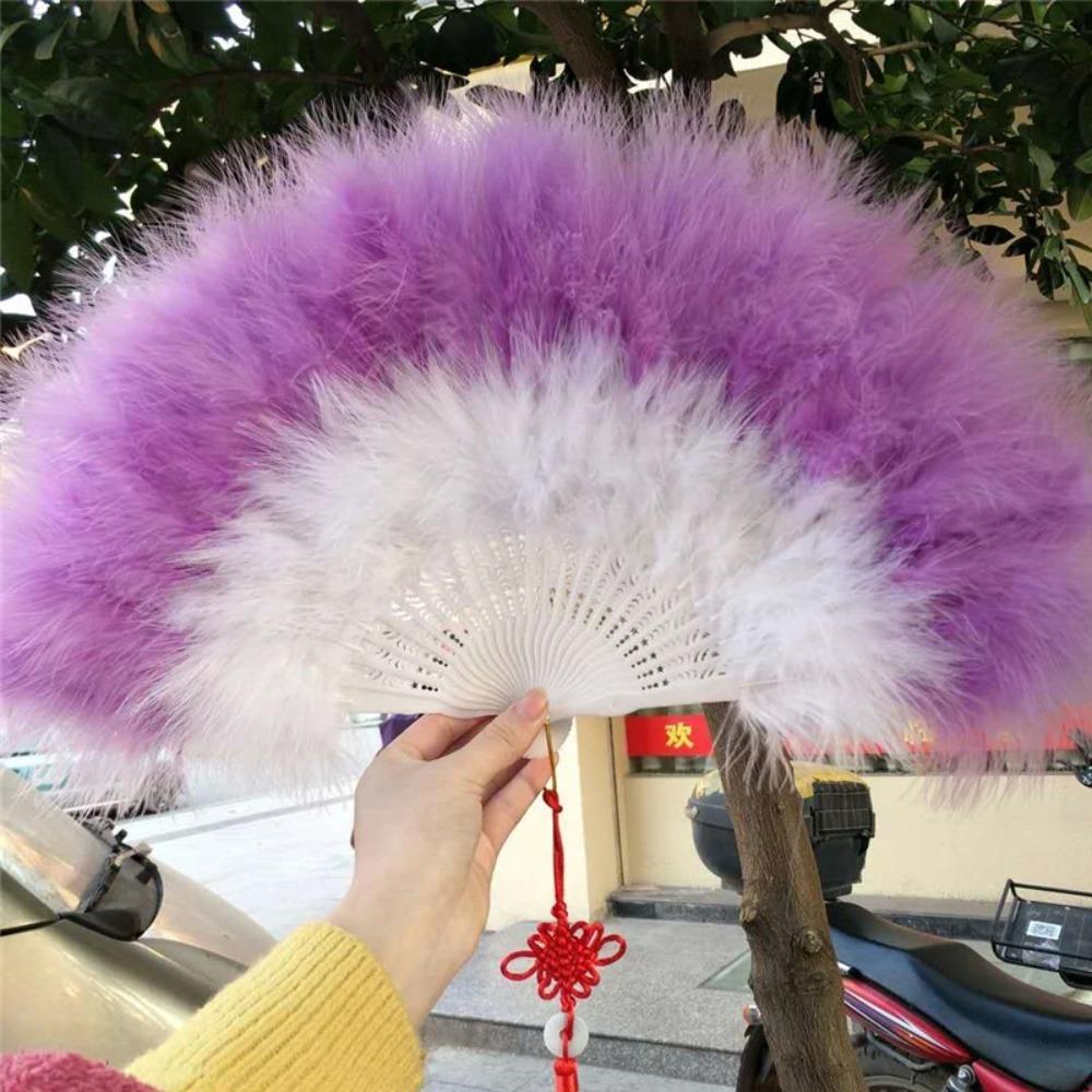 Large Turkey Feather Hand Fan Colorful Show Dance Fan Fashion Handheld Feather Fan  Home Decoration