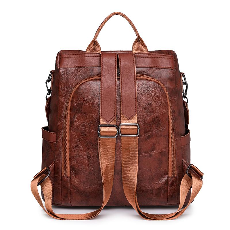 Soft Leather Backpack Women's Retro Large-capacity Schoolbag Lightweight Shoulder Bag Satchel Handbag Travel Daily and Shopping Bag