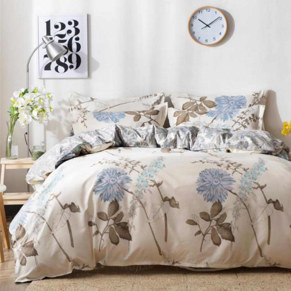 Comforter Botanical Floral 3Pcs Chrysanthemum Pattern Comforter Microfiber Farmhouse Flower Leaves Bedding Set Twin