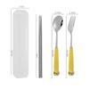 Cute Cartoon Travel Tableware with Case Portable Utensils Cutlery Set Reusable Flatware Silverware Include Fork Spoon with Case
