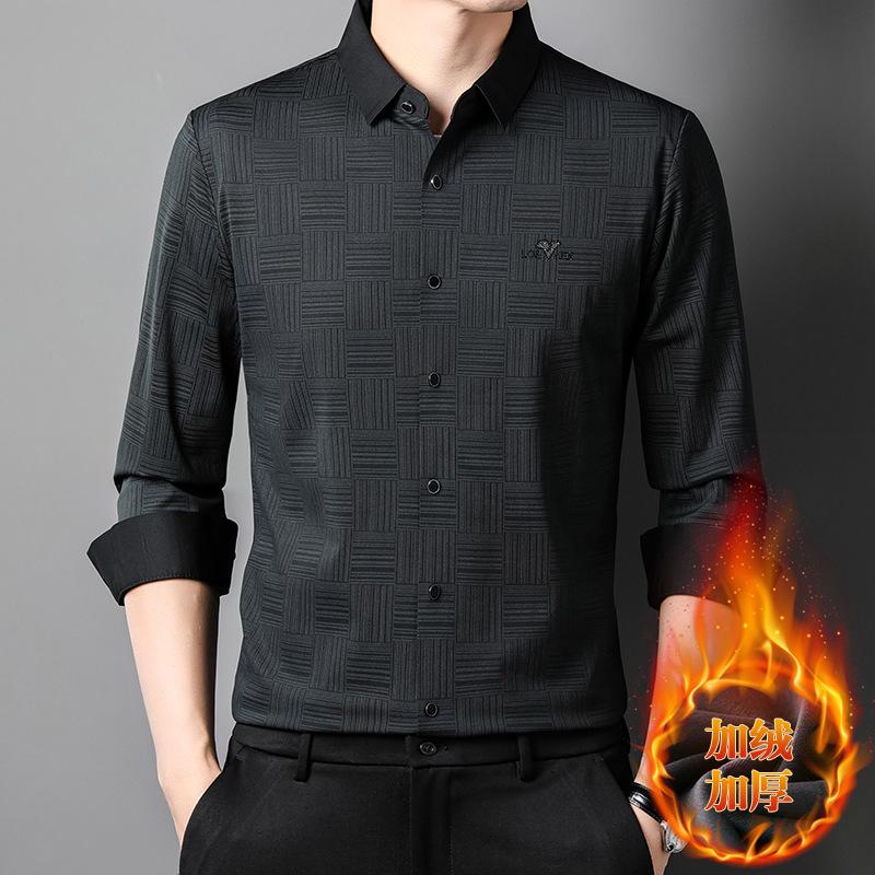 Autumn and Winter New Men Plus Fleece Long-sleeved Shirt Young Warm Shirt