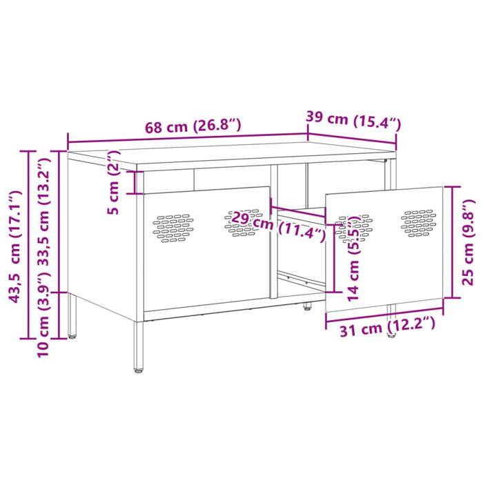 VidaXL Meuble TV rose 68x39x43,5 cm acier laminé à froid, support TV, buffet TV, armoire hifi, banc TV, armoire en métal, 851233