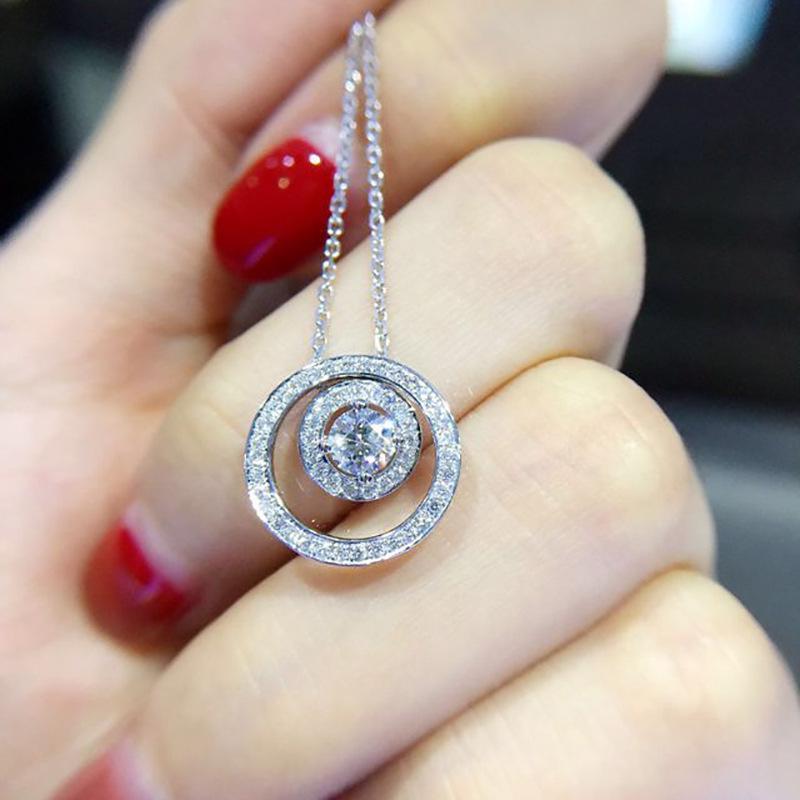 Korean Style Women's Necklace: Double Ring with Diamonds, Simple Luxury Design, Versatile Clavicle Chain Accessory