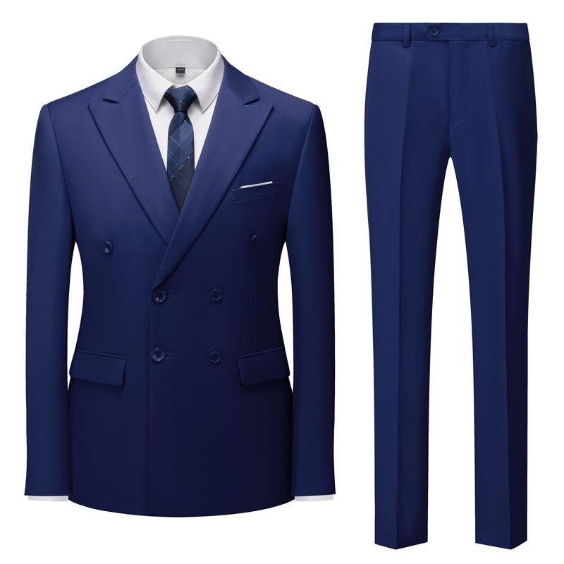 Traje Casual de Doble Botonadura para Hombre Danmo Negocios Trabajo Boda Conjuntos Formales Chaqueta de Traje Sólida + Pantalón 2 piezas