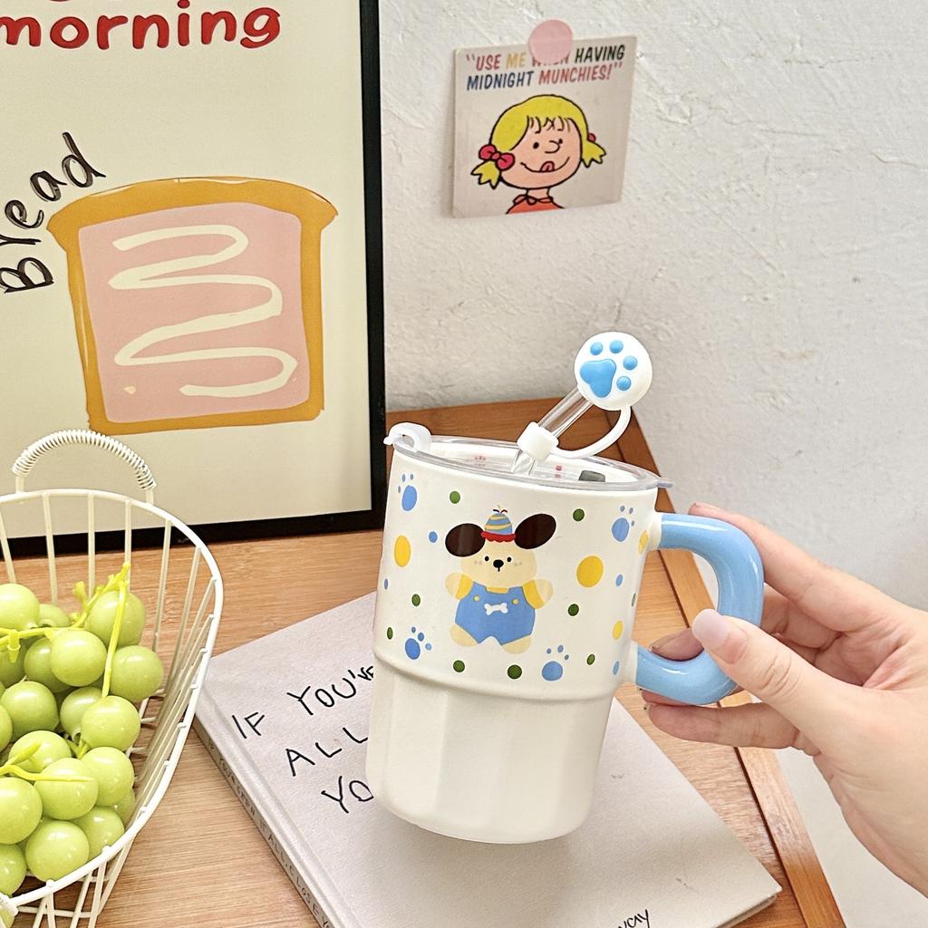 Birthday Gift High Value Ceramic Water Cup with Lid Mug Cartoon Rabbit Couple Sippy Cup Practical Souvenir