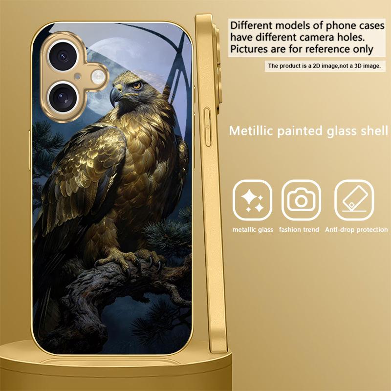 Golden Eagle with Wings For IPhone 17Pro Max 16 17 Pro 15 Pro 14 13 Plus 12 Mini 11Pro Max XR 16E 17 Air Golden glass phone case