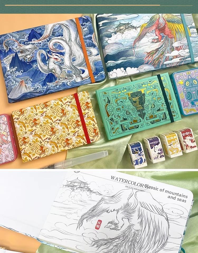 Feileniao Fabric Watercolor Notebook Portable Travel Blank Sketchbook Handmade Paper Loose-leaf Drawing Pad Woodpulp Art