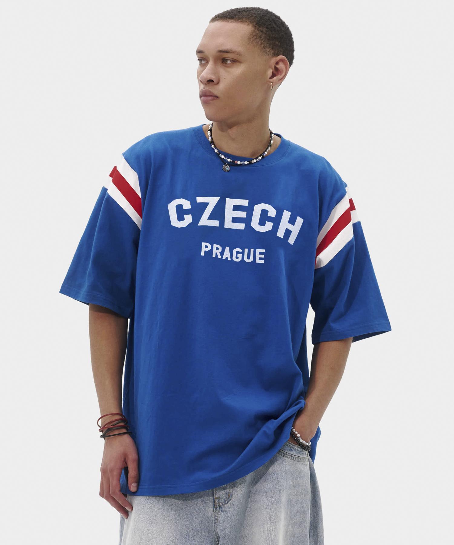Take Easy Frag Color Block Line T-Shirt (French Blue) French Blue/S