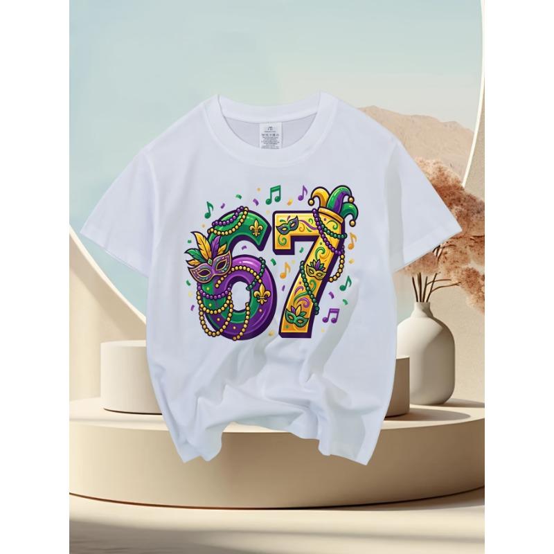 European Sizes Mardi Gras '67 New Orleans Retro T-Shirt for Boys - Vintage Number 67 Print, Casual Kids Wear Suitable for Birthday Gifts