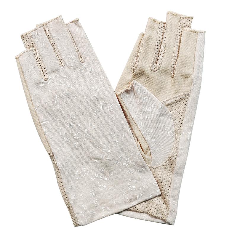 New Fashion Women's Cotton Dot Summer Fingerless Half Finger Anti-Skid Sun Protection Printing anti-UV Thin Short Driving Gloves