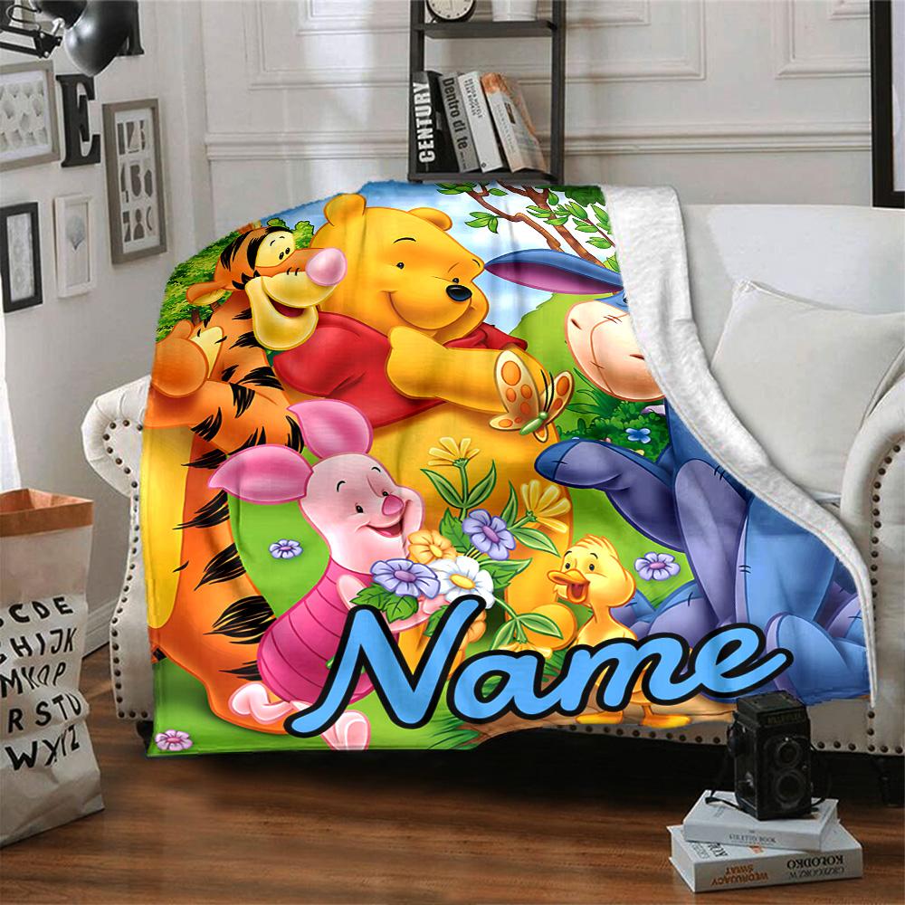 Custom Name Winnie Pooh Adventure flannel Blanket for Super Soft Cute Comfort Blanket for Travel Bedding Couch Sofa Blanket