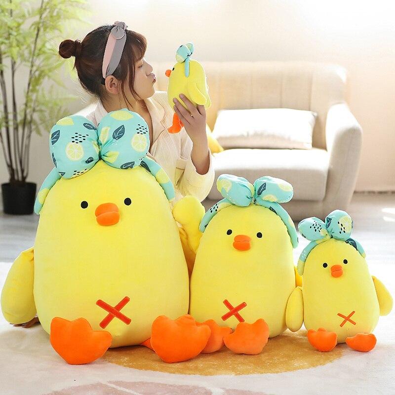 28 /50 /70cm Kawaii Chicken With Bow Plush Doll Baby Soft Stuffed Sleeping Chicken Pillow Animal Plush Toys Kids Cartoon Gifts