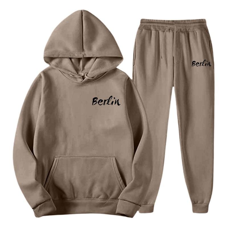Mens Hooded Sweatshirt Set Loose Fit Printed Casual Tracksuit Fashion