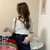 Summer Korean Version Pink Hollow Heart Knitted Short Sleeved Shirt Loose and Slimming Versatile Women's Top