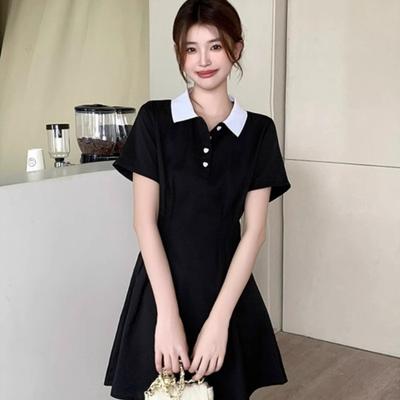 Polo Collar Dress Women's Summer New Large Size Student Small Slim and Thin Waist A Word Small Black Skirt