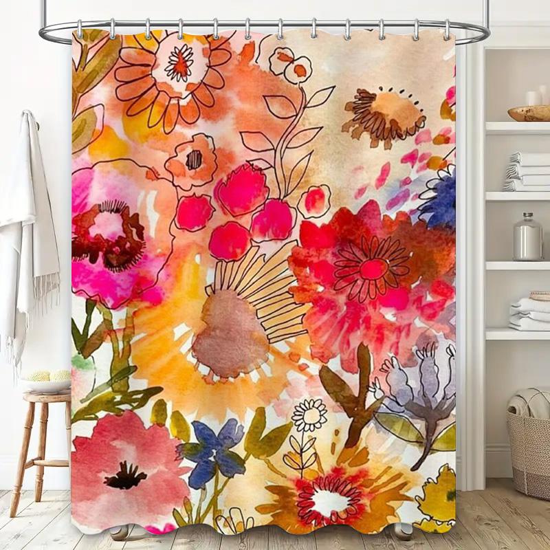 Charming Floral Shower Curtain Modern Watercolor Print for Bathroom Decor