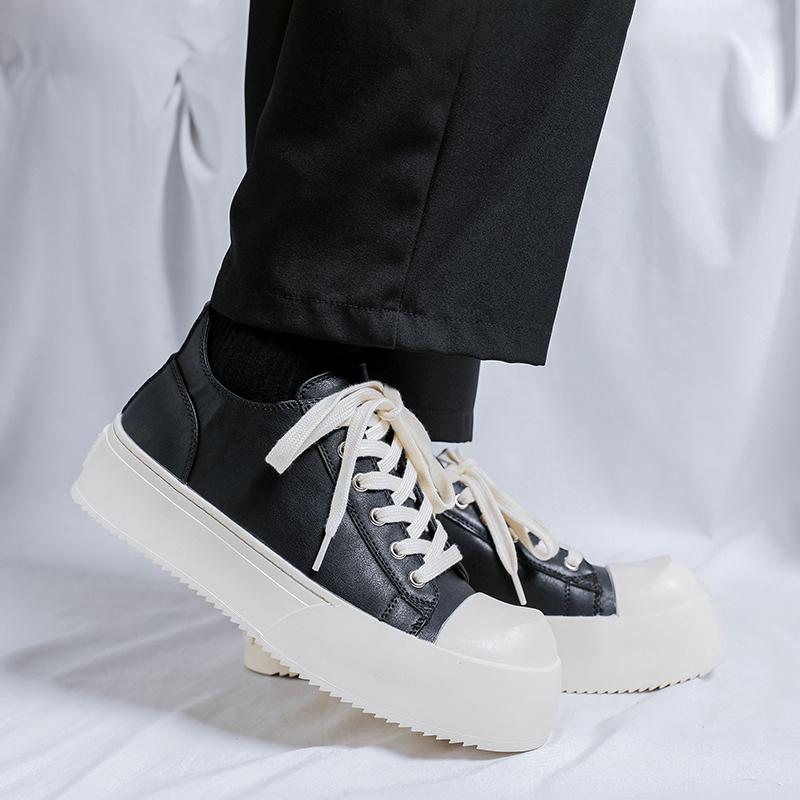 2025 British Style Leather Men's Casual Shoes Luxury Brand Vulcanize Shoes High Quality Thick Bottom Comfy Man Skateboard Shoes