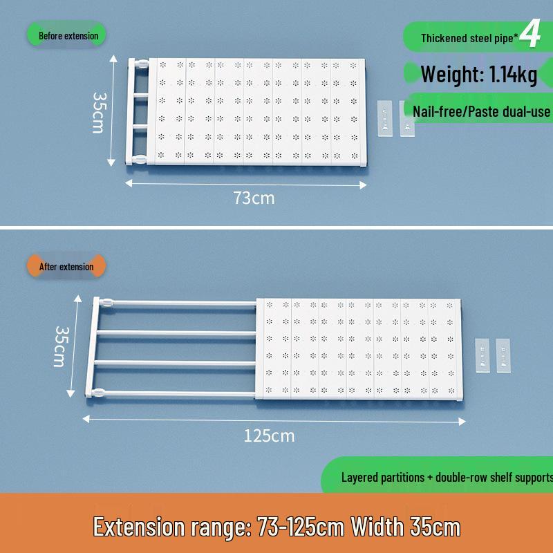 Wall-Mounted Retractable Closet Partition Shelf - No Drill Required