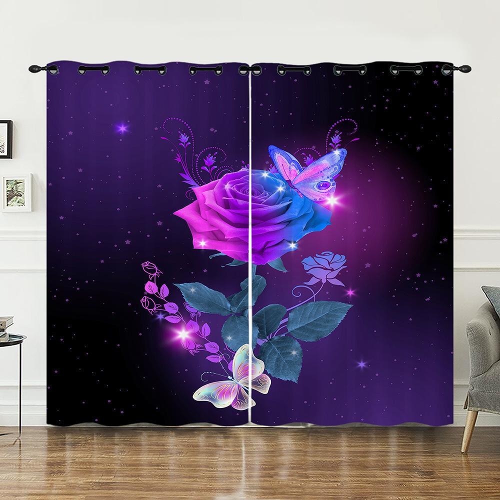 Curtains Love Rose Valentine Hunliji Curtains Bedroom Living Room Blackout Curtain Perforated