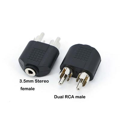 Jack Estéreo de Áudio 3,5mm Fêmea para 2 RCA Macho Duplo Conector Adaptador Conversor para Alto-falante Amplificador de Potência