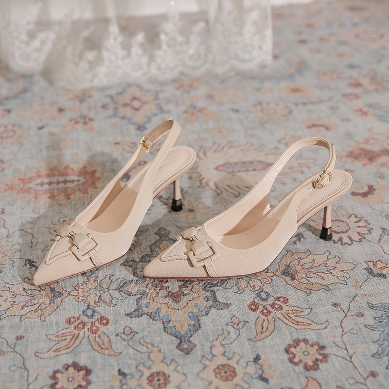 Baotou Empty Sandals Women's Thin Heels Summer New French Pointed Tip Not Tired Feet Simple Commuting Versatile High Heels