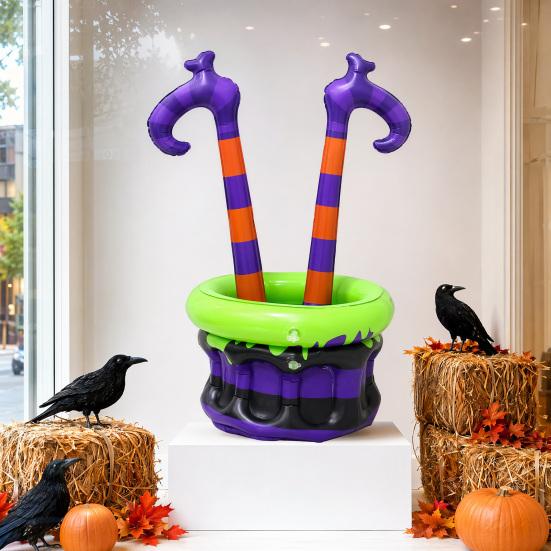 Balde de Gelo Inflável de Halloween, Tina para Bebidas de Pernas de Bruxa, Cooler Roxo Laranja para Decoração de Festa, Reunião ao Ar Livre