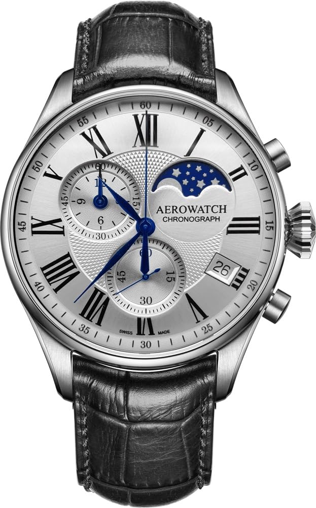 

Chronograph Moon Phase Date Swiss Made A78990 AA03 Black [Aero Watch] Men s срібний