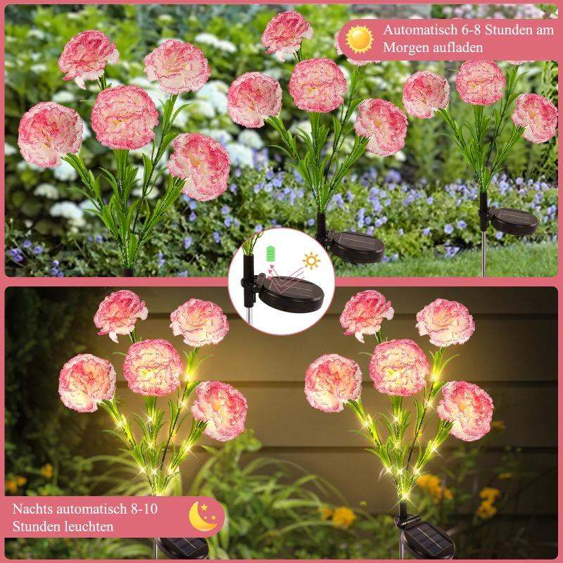 Solar Carnation Flower Lights Outdoor Waterproof Warm White LED Stake Lamp for Yard Lawn Patio Pathway Landscape Decoration
