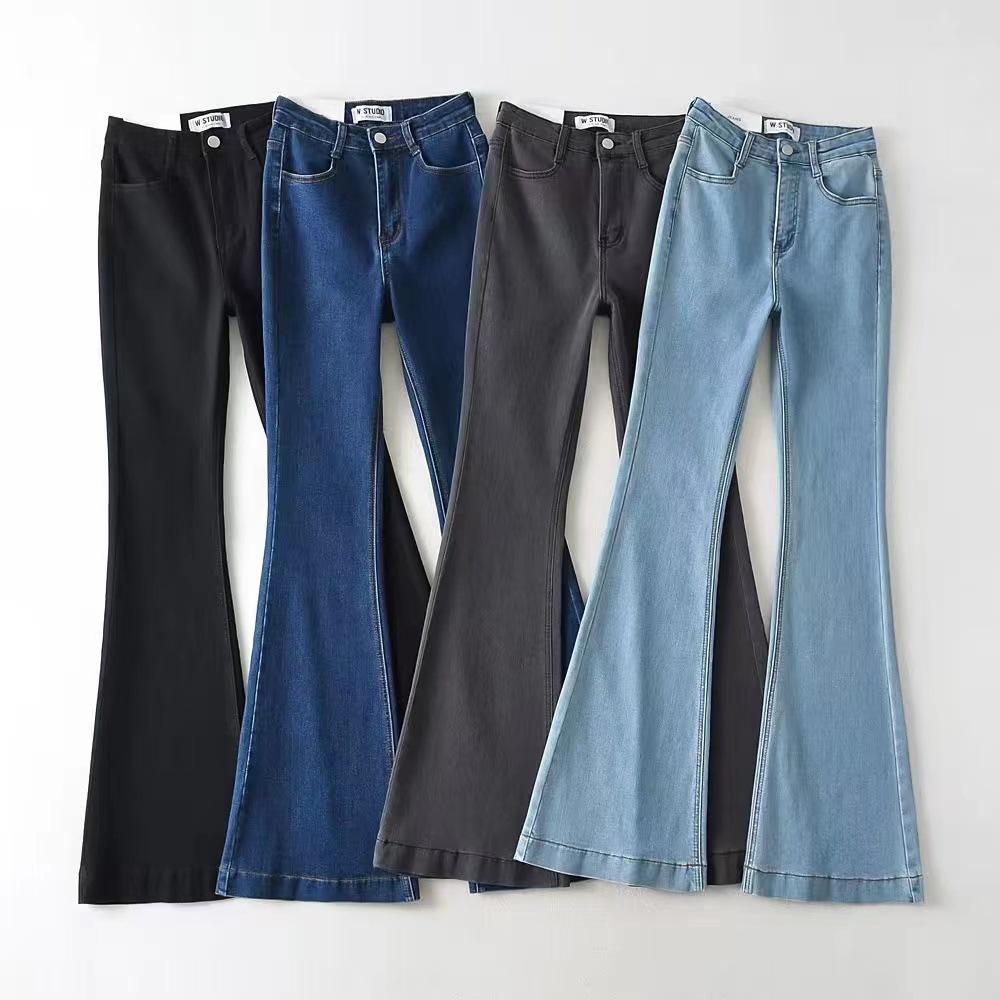 Korean Spicy Girl High Waist Flared Jeans: 2024 Spring/Autumn Elastic Slimming Skinny Trousers