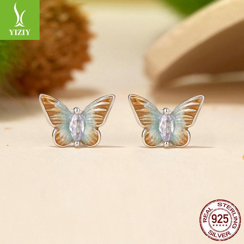 Silver Gradient Oil Drop Butterfly Earrings, S925 Sterling Silver Fashion Jewelry