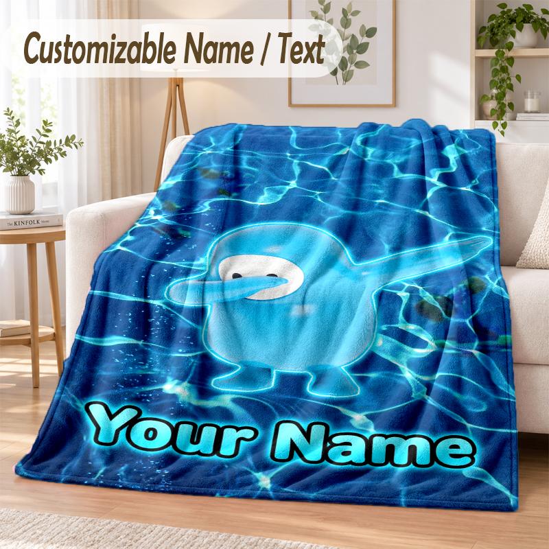 Fall Guys Custom Name Flannel Throw Blanket Soft Warm for Sofa Bed Indoor Home Use