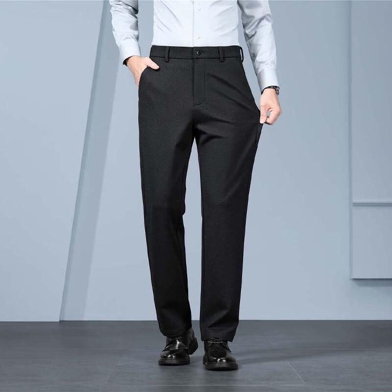 ROMON Men's Wool Blend Straight Business Casual Trousers