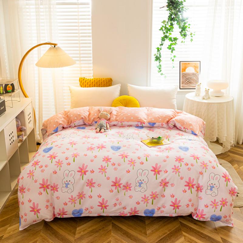 Kawaii Cartoon Bear Duvet Cover Cotton Girly Style Pattern Bedding Soft Skin-friendly Breathable Comforter Cover for Kids Girls
