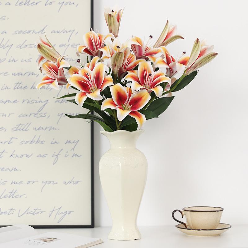 New high-luxury 3D small lily simulation flower, light luxury home decoration 3 lilies