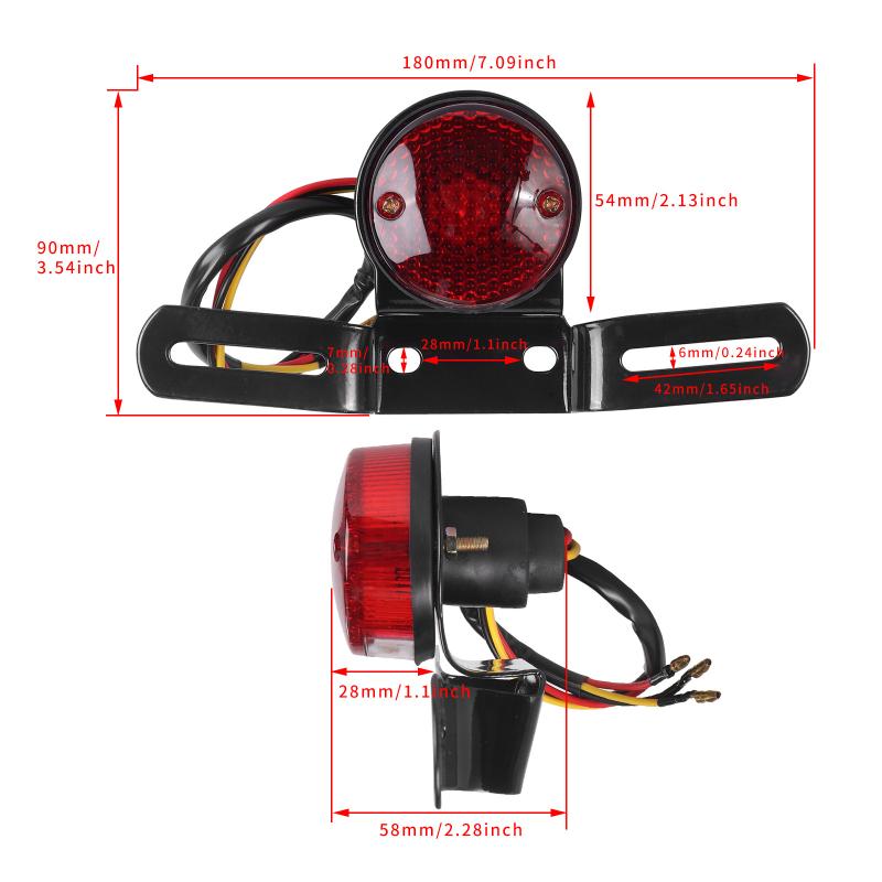 12V Retro Motorcycle Tail Light with License Plate Mount LED Modified Rear Lamp for Scooter Moped Chopper Bobber Tourer