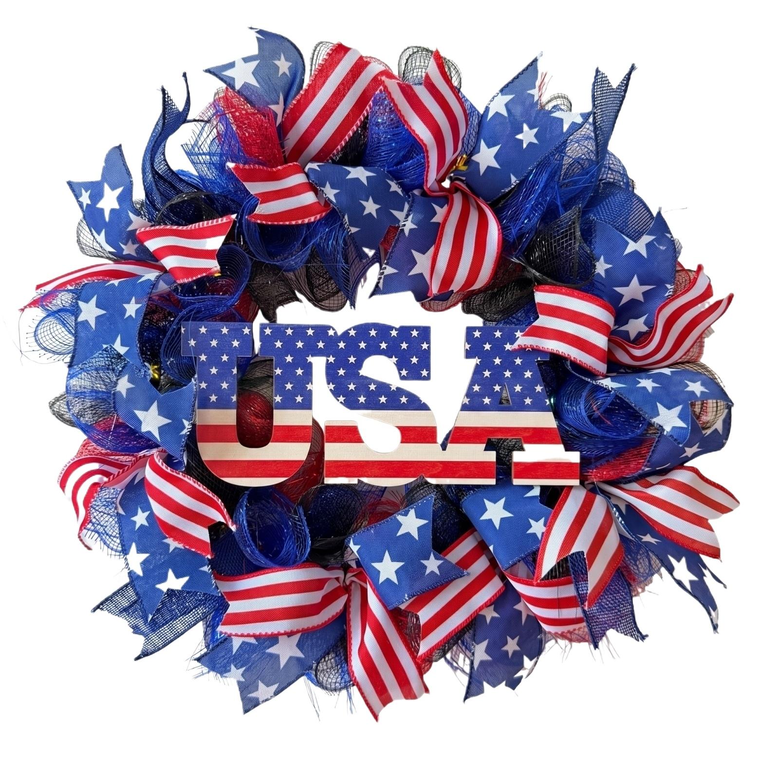 

New Patriotic Star Wreath For Independence Day, Home Window Holiday Decorative Hanging Ornament One Size білий