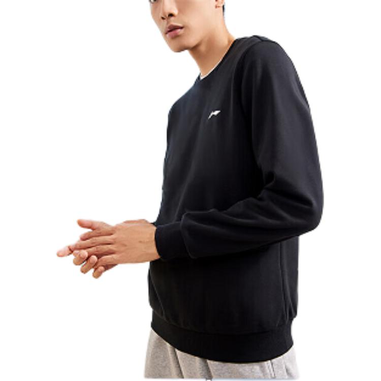 Li Ning Training Series Solid Color Logo Round Neck Comfortable Breathable Sports Sweatshirt Men sweatshirt Black AWDUA37-1