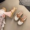 2025 new square head thick heel color matching bow Mary Jane shoes women's fashion versatile French temperament slippers