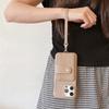 Litchi Pattern PU Leathe Light Brown Phone Case for iPhone 11 12 13 14 15 16e Pro Max with Stylish Lanyard Multi Card Holder