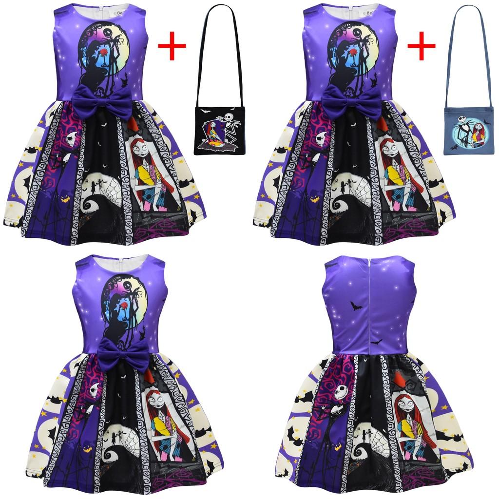 The Nightmare Before Christmas Halloween Girl Dress With Bow And Bag For Kids Ages 3 To 8