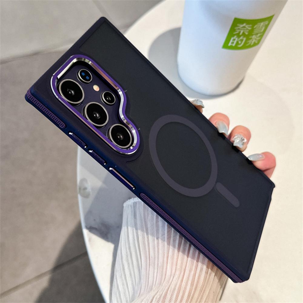 Luxury Matte Magnetic Phone Case For Samsung Galaxy S24 S23 S22 Ultra Plus For Magsafe Wireless Charging Shockproof Back Cover