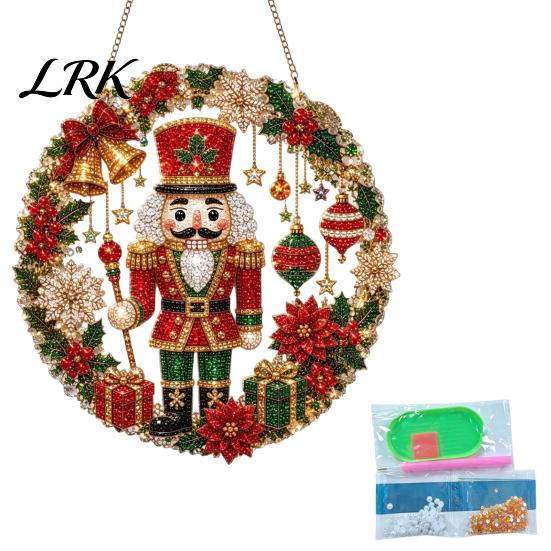 Parent Child Interactive Crafts Christmas Faux Diamond Art Ornament, DIY Santa Claus Sun Catcher Kit, Rhinestone Sets Xmas Wreath Hanging Ornament