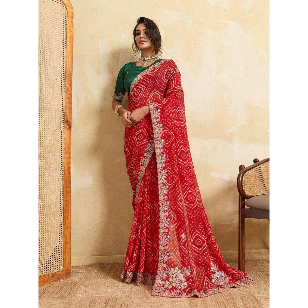 Wedding Wear Bandhej Georgette Saree Collection
