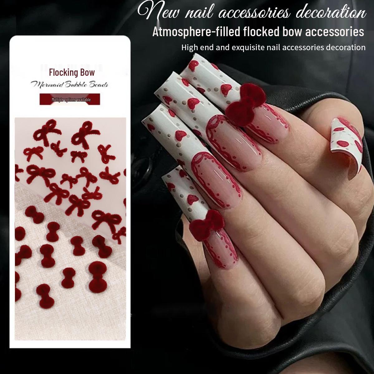 

Burgundy 3D Fluffy Bow Tie Nail Art Decorations