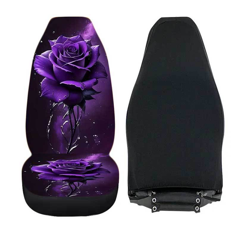 Coprisedili Auto con Fantasia di Rose Viola Protezione Universale Sedile Anteriore per Berline SUV Camion