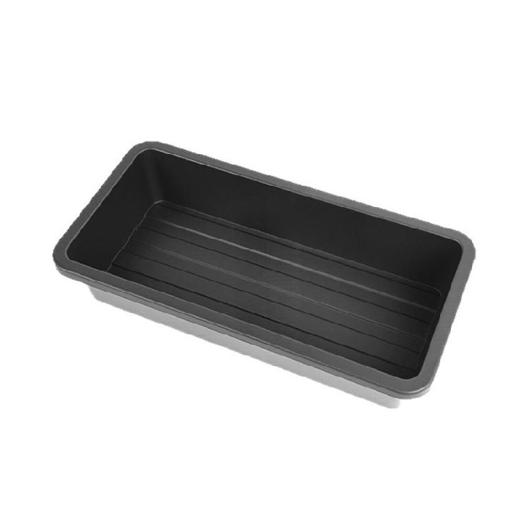 Black Under Seat Car Storage Tray for Front Seat Daily Carry, ABS Cabin Bin with Grooved Bottom and Slide-In Placement for Cabin Use