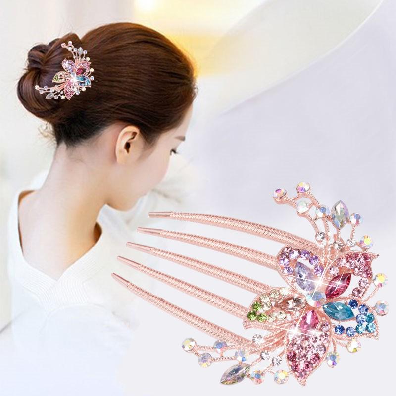 Crystal Flower Hair Comb Hairpin - Elegant Women's Alloy Hair Accessory