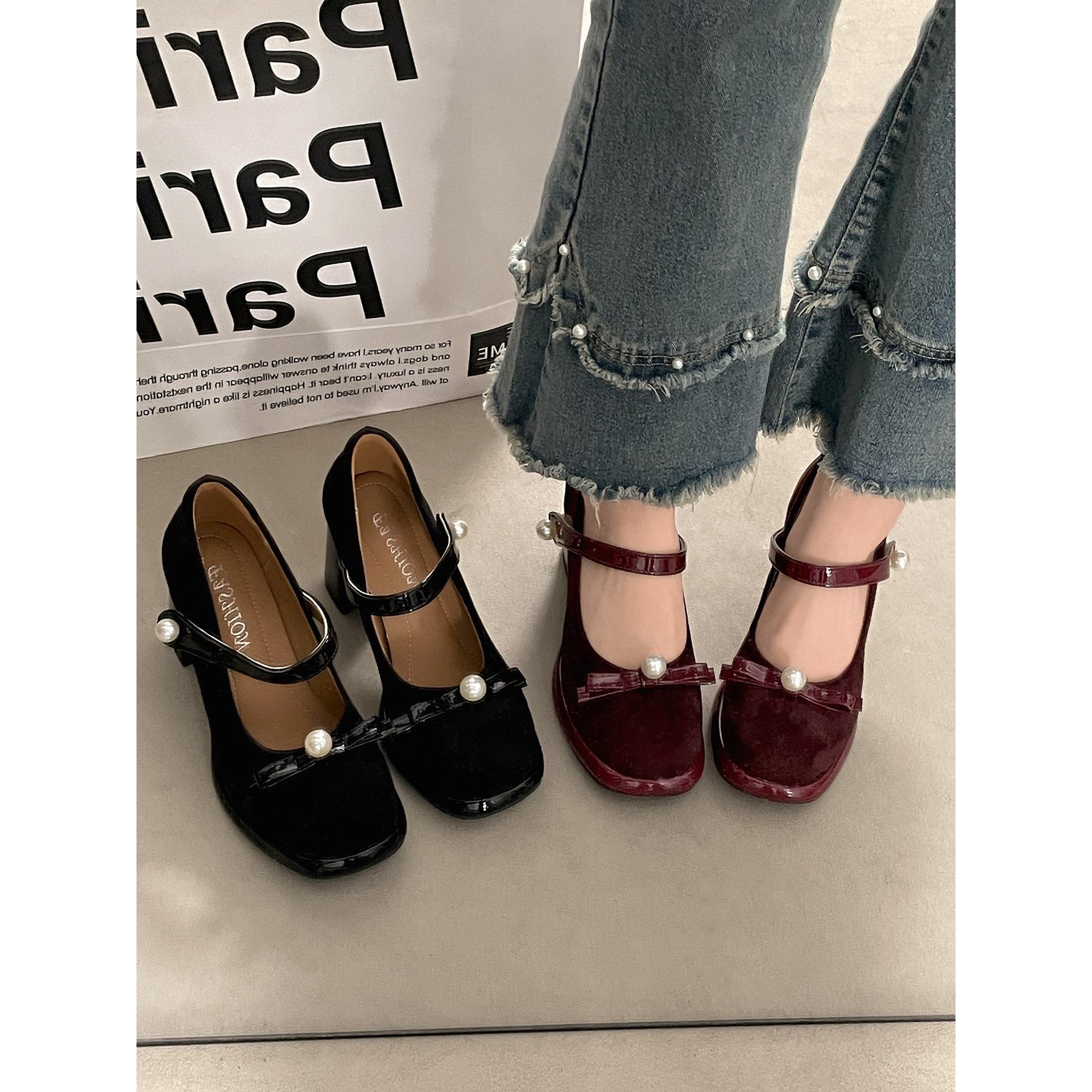 

Popular black thick heel high heels 2026 spring and autumn heightening skirt retro Mary Jane shoes 40 коричневий