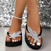 Fashion Crystal Floral Wedge Heels Flip Flops Women Summer 2025 Thick Bottom Clip Toe Sandals Woman Platform Lightweight Slides Shoes 42