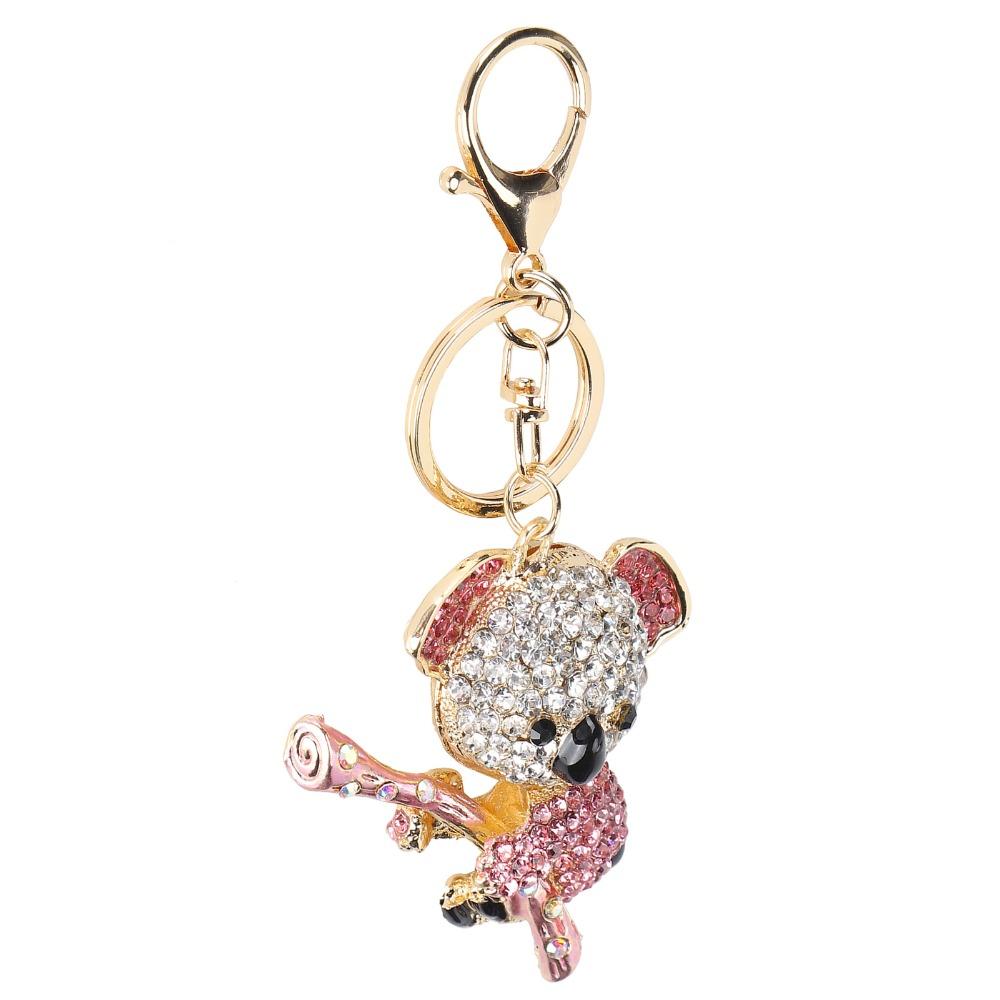 2pcs Pink Color Koala Bear Keychain Rhinestone Decoration Crystal Rhinestone Keychain  For Women